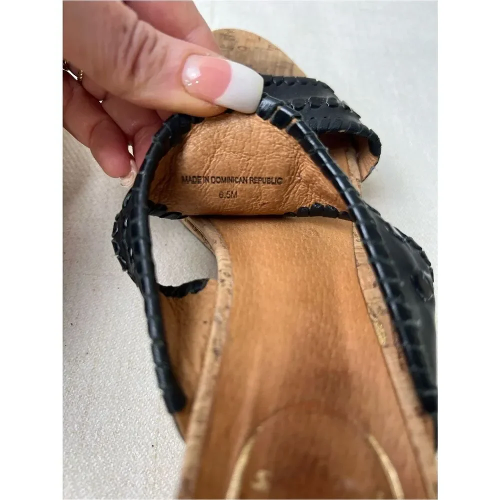Jack Rogers Black Leather Cork Wedge Slide Sandals Women’s 6.5